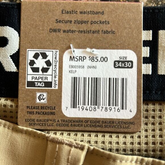 NEW Eddie Bauer Mens Tan Tech Chino Pants - Picture 4 of 8